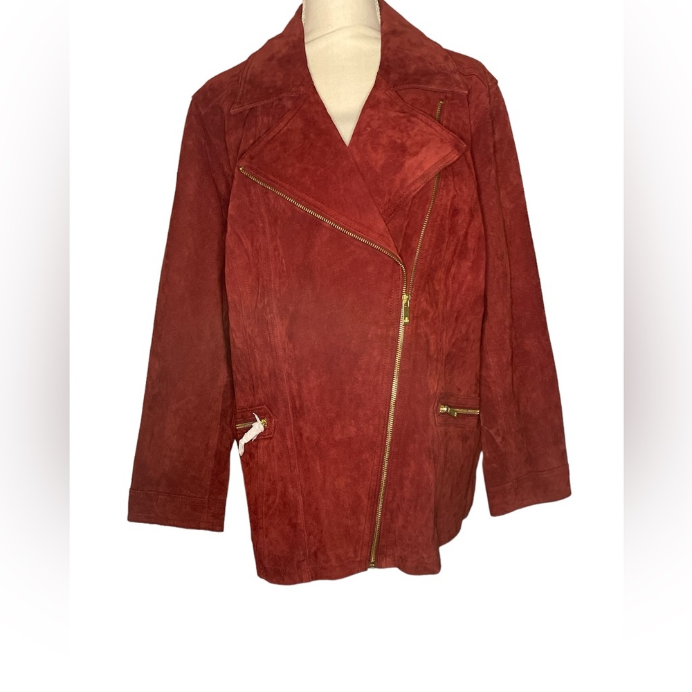 NWT Dennis be by Dennis Basso 100% Leather Red Burgundy Zip up Jacket